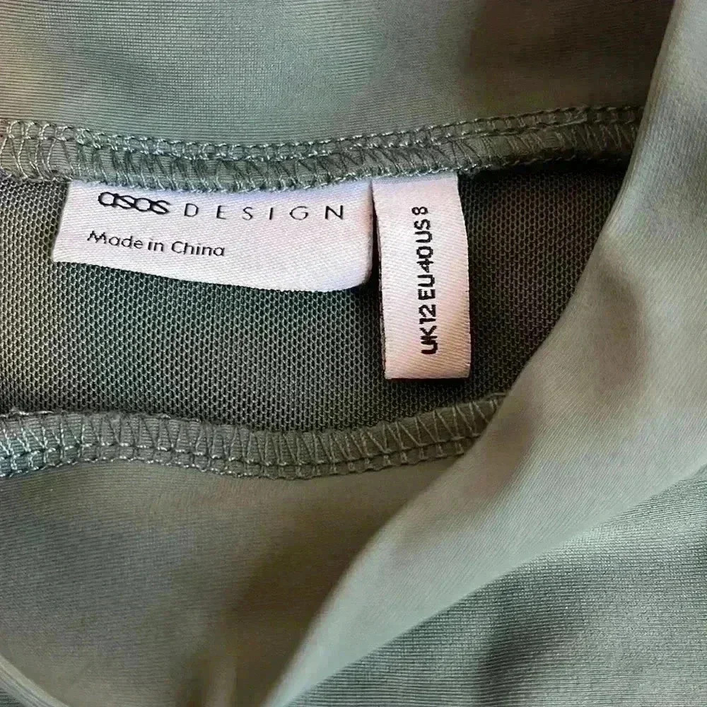 ASOS Weekend Collective fitted top in matte stretch khaki - part of a set - Picture 4 of 5